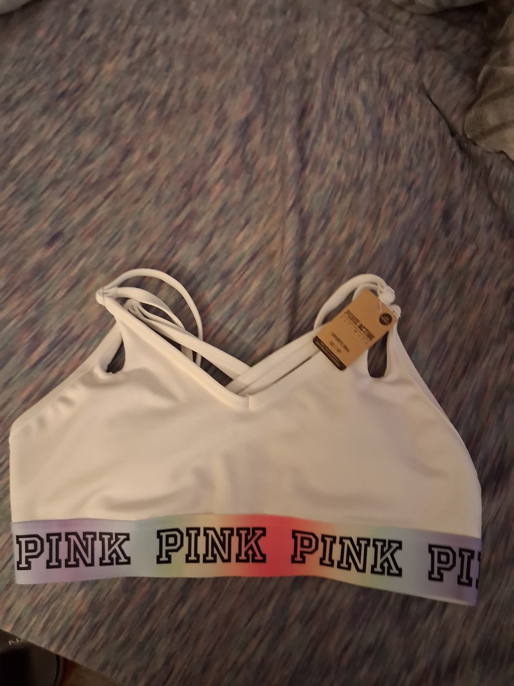 PINK Victoria's Secret White Bralette with Rainbow Logo Band